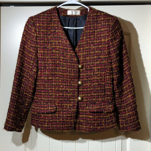 Geoffrey Alexander Private Agenda Vintage Red Tweed Boucle Blazer Womens Sz 10 - Picture 1 of 15